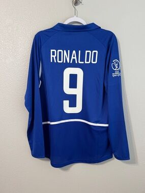 Vintage Brazil 2002 Ronaldo World Cup away blue long sleeve soccer jersey
